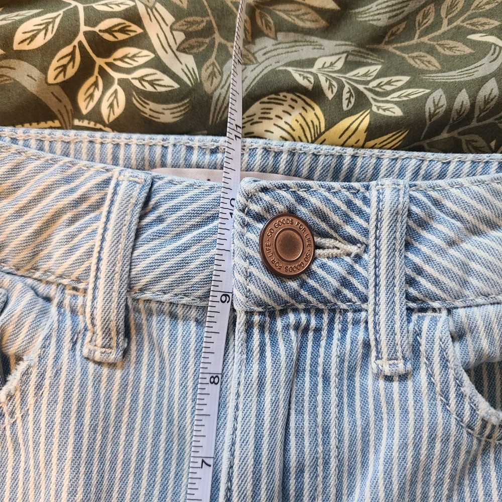 SO High Rise Barrel Jeans Women 0/24W Blue White Hickory Railroad Stripe Raw Hem - Picture 12 of 14